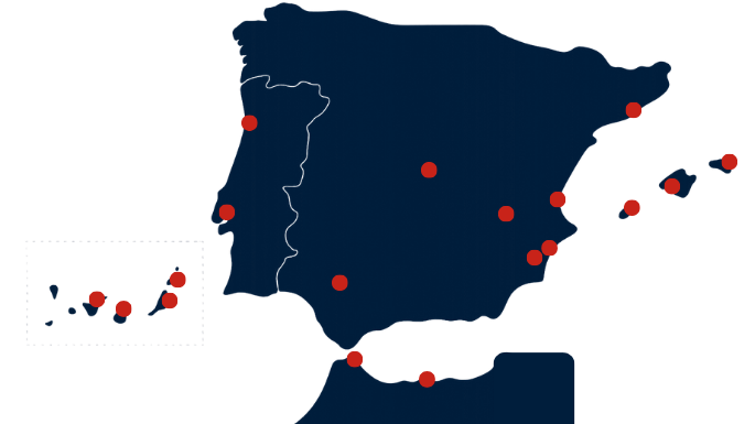 Mapa de delegaciones de El Mosca by Logista en España y territorios insulares.